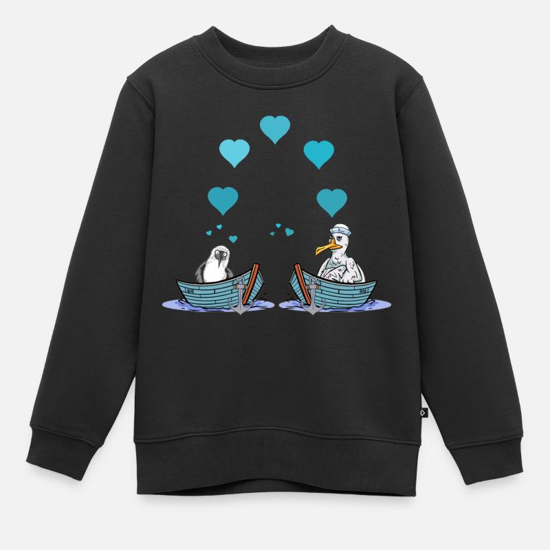 Möwen Möwe Liebe Herz Valentin Seemann Boot - Kinder Premium Organic Sweatshirt - Schwarz
