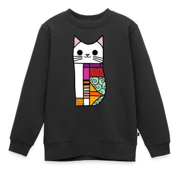 Patchwork White Kawaii Cat - Kids Premium Organic Sweatshirt - black - Front - AI Model Kid Female (0cm)