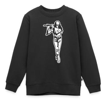 Flöte Mädchen Zeichnung - Kinder Premium Organic Sweatshirt - Schwarz - Vorne - AI Model Kid Female (0cm)