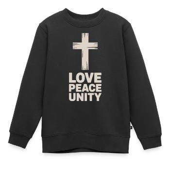 Love Peace Unity Christian Cross - Kids Premium Organic Sweatshirt - black - Front - AI Model Kid Female (0cm)