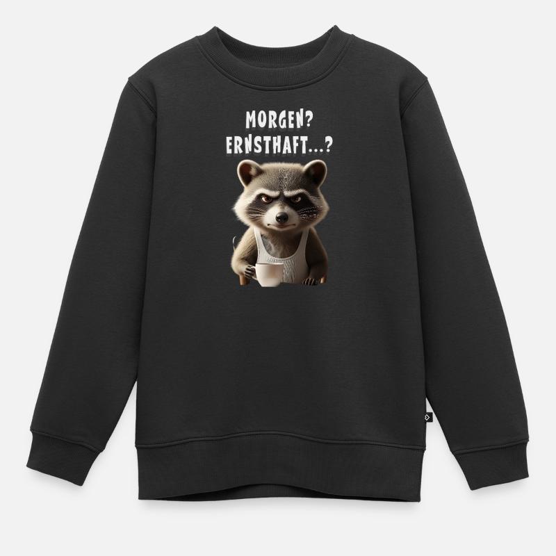 Grumpy raccoon with coffee saying morning grouch - Kids Premium Organic Sweatshirt - black