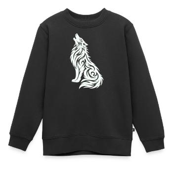 Loup Tribal - Sweat Premium enfant bio - noir - Devant - AI Model Kid Female (0cm)
