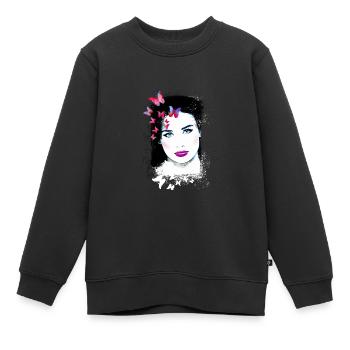 Femme, Yeux Verts,Papillons, Visage,Peinture - Sweat Premium enfant bio - noir - Devant - AI Model Kid Female (0cm)