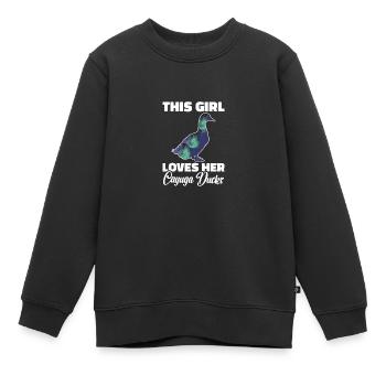 Cayuga canard peluche Animal enclos nourriture Cayuga - Sweat Premium enfant bio - noir - Devant - AI Model Kid Female (0cm)