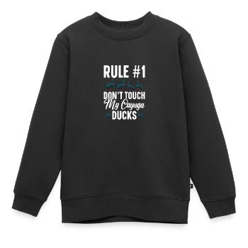 Cayuga Duck Enclos de nourriture pour animaux en peluche Cayuga - Sweat Premium enfant bio - noir - Devant - AI Model Kid Female (0cm)