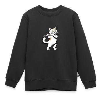 Katze spielt Flöte - Kinder Premium Organic Sweatshirt - Schwarz - Vorne - AI Model Kid Female (0cm)