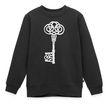 Weißer keltischer Schlüssel - Kinder Premium Organic Sweatshirt - Schwarz - Vorne - AI Model Kid Female (0cm)