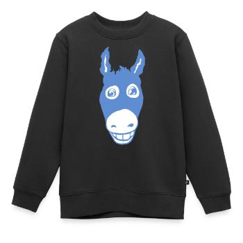 Bleu âne souriant - Sweat Premium enfant bio - noir - Devant - AI Model Kid Female (0cm)