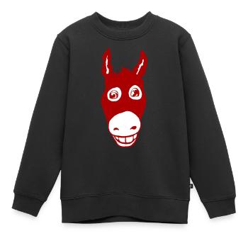 Âne souriant rouge - Sweat Premium enfant bio - noir - Devant - AI Model Kid Female (0cm)