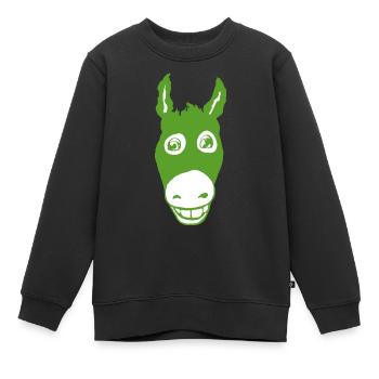 Vert âne souriant - Sweat Premium enfant bio - noir - Devant - AI Model Kid Female (0cm)