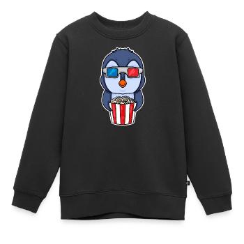 Popcorn Kino Pinguin - Kinder Premium Organic Sweatshirt - Schwarz - Vorne - AI Model Kid Female (0cm)