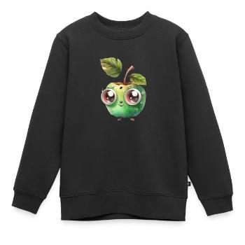 Putziger Apfel Charakter mit Kulleraugen - Kinder Premium Organic Sweatshirt - Schwarz - Vorne - AI Model Kid Female (0cm)