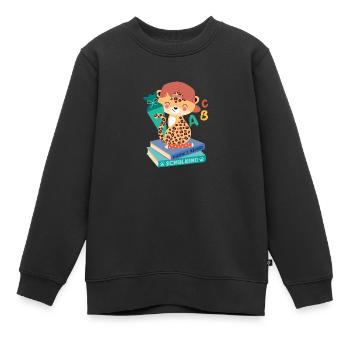 Léopard avec cône d’école pile de livres écolier - Sweat Premium enfant bio - noir - Devant - AI Model Kid Female (0cm)