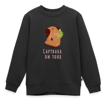Capybara, sac à dos, tortue, en tournée - Sweat Premium enfant bio - noir - Devant - AI Model Kid Female (0cm)