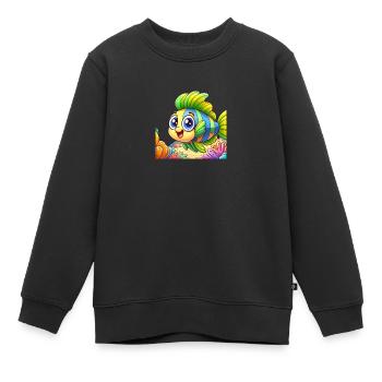 Poisson Cartoon 3 - Sweat Premium enfant bio - noir - Devant - AI Model Kid Female (0cm)