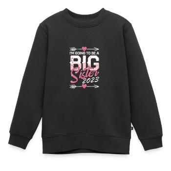 Je vais être grande sœur 2023 - grossesse - Sweat Premium enfant bio - noir - Devant - AI Model Kid Female (0cm)