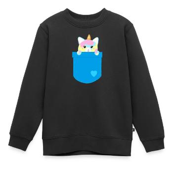 Chat de poche bleu - Sweat Premium enfant bio - noir - Devant - AI Model Kid Female (0cm)
