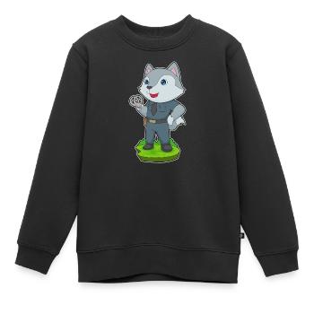 Loup Policier Menottes Police - Sweat Premium enfant bio - noir - Devant - AI Model Kid Female (0cm)