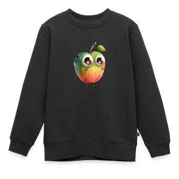 Süßer Apfel Charakter mit Kulleraugen - Kinder Premium Organic Sweatshirt - Schwarz - Vorne - AI Model Kid Female (0cm)