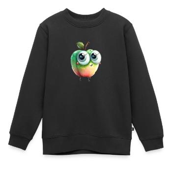 Süßer Apfel Charakter mit Kulleraugen - Kinder Premium Organic Sweatshirt - Schwarz - Vorne - AI Model Kid Female (0cm)