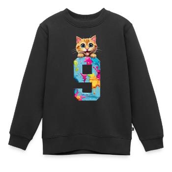 9 YEARS OLD CAT 9TH BIRTHDAY - Kids Premium Organic Sweatshirt - black - Front - AI Model Kid Female (0cm)