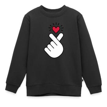 Coeur K-pop, symbole de la musique pop Corée K, doigt, main - Sweat Premium enfant bio - noir - Devant - AI Model Kid Female (0cm)