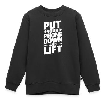 Legen Sie Ihr Telefon weg und heben Sie es an - Kinder Premium Organic Sweatshirt - Schwarz - Vorne - AI Model Kid Female (0cm)