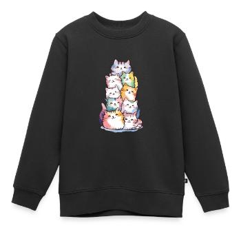 Liebenswerter Stapel bunter Katzen für - Kinder Premium Organic Sweatshirt - Schwarz - Vorne - AI Model Kid Female (0cm)