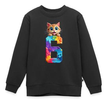 6 YEARS OLD CAT 6TH BIRTHDAY - Kids Premium Organic Sweatshirt - black - Front - AI Model Kid Female (0cm)