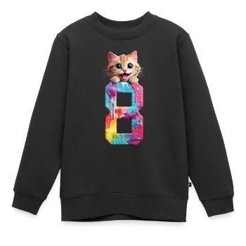 8 JAHRE KATZE 8. GEBURTSTAG - Kinder Premium Organic Sweatshirt - Schwarz - Vorne - AI Model Kid Female (0cm)