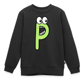 P - lettre P avec les yeux 👀 - Sweat Premium enfant bio - noir - Devant - AI Model Kid Female (0cm)