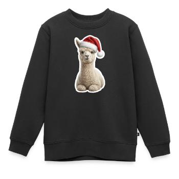 Flauschiges Alpaka im Weihnachtslook - Kinder Premium Organic Sweatshirt - Schwarz - Vorne - AI Model Kid Female (0cm)