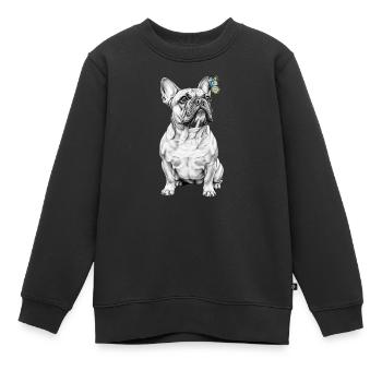 Croquis du bouledogue français et du papillon - Sweat Premium enfant bio - noir - Devant - AI Model Kid Female (0cm)