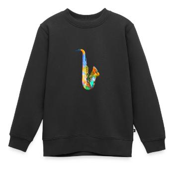 saxophon, bunt ,graffiti - Kinder Premium Organic Sweatshirt - Schwarz - Vorne - AI Model Kid Female (0cm)