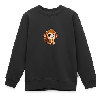 Mignon singe chimpanzé grignoter des biscuits dessin animé - Sweat Premium enfant bio - noir - Devant - AI Model Kid Female (0cm)