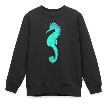 Seepferdchen Türkis. Meeresleben. Seepferdchen - Kinder Premium Organic Sweatshirt - Schwarz - Vorne - AI Model Kid Female (0cm)