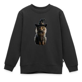 Chat sorcière Halloween - Sweat Premium enfant bio - noir - Devant - AI Model Kid Female (0cm)