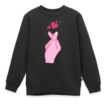 Finger Heart Korean Pop Music Hand Symbol - Kinder Premium Organic Sweatshirt - Schwarz - Vorne - AI Model Kid Female (0cm)