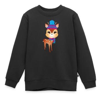 cute little deer with bobble hat and scarf - Kids Premium Organic Sweatshirt - black - Front - AI Model Kid Female (0cm)