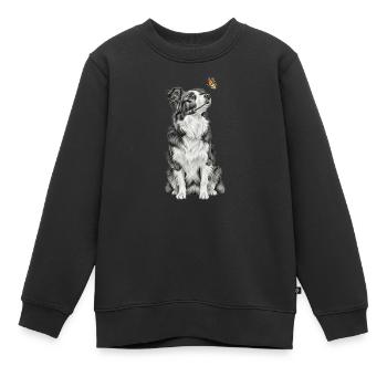 Border Collie avec dessin croquis papillon - Sweat Premium enfant bio - noir - Devant - AI Model Kid Female (0cm)