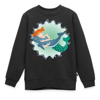 Femme et dauphin - Sweat Premium enfant bio - noir - Devant - AI Model Kid Female (0cm)