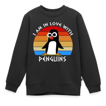 Ich bin verliebt in Pinguine - Kinder Premium Organic Sweatshirt - Schwarz - Vorne - AI Model Kid Female (0cm)