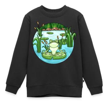 Yoga Frosch im Teich - Kinder Premium Organic Sweatshirt - Schwarz - Vorne - AI Model Kid Female (0cm)