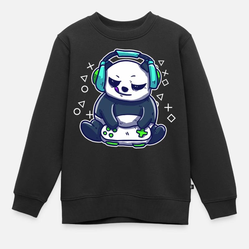 Zocker Gaming Panda spielt PC Games Videospiele - Kinder Premium Organic Sweatshirt - Schwarz