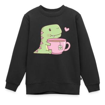 Süßer kleiner Dinosaurier liebt Tee - Kinder Premium Organic Sweatshirt - Schwarz - Vorne - AI Model Kid Female (0cm)