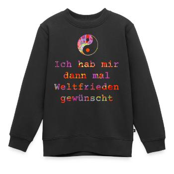 Ich habe mir dann mal Weltfrieden gewünscht - bunt - Kinder Premium Organic Sweatshirt - Schwarz - Vorne - AI Model Kid Female (0cm)