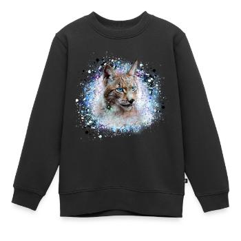 lynx, chat, bleu, peinture, aquarelle, bleu - Sweat Premium enfant bio - noir - Devant - AI Model Kid Female (0cm)