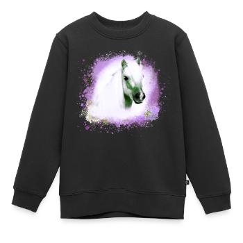 pony, blau, shettland,pferd,pony,weisses pony - Kinder Premium Organic Sweatshirt - Schwarz - Vorne - AI Model Kid Female (0cm)