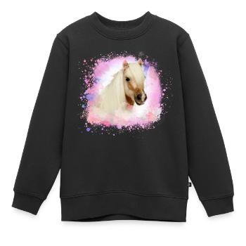 pony, pink, shettland,pferd,pony,weisses pony - Kinder Premium Organic Sweatshirt - Schwarz - Vorne - AI Model Kid Female (0cm)