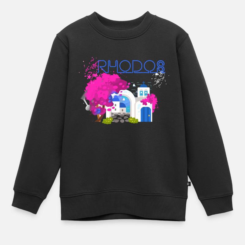 rhodes,grèce,image,paysage,fleurs,collage - Sweat Premium enfant bio - noir